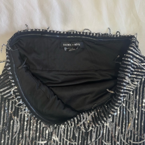 Silence + Noise Womens Black & Silver Sequins Fringe Strapless Mini Dress,Size L - Picture 7 of 14